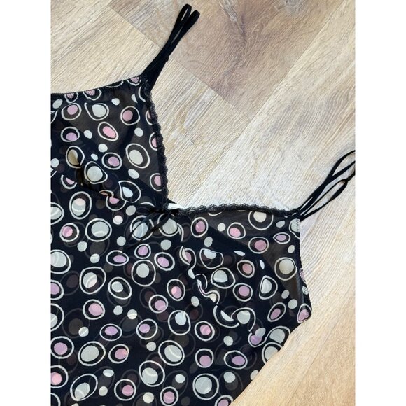 Y2K Mesh Camisole Top Size 12 Circle Pattern Black Pink - Picture 3 of 6